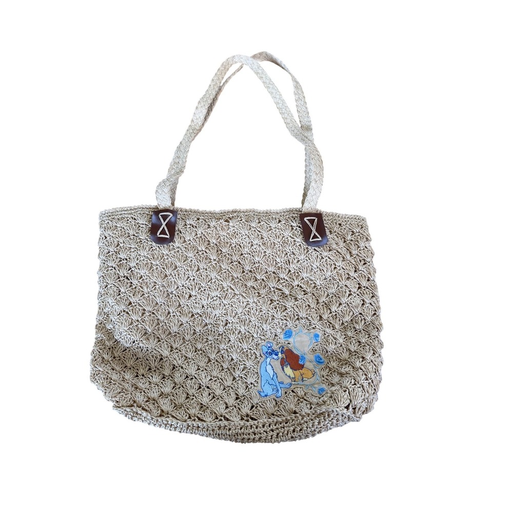Vintage Disney Store woven straw embroidered Lady and the Tramp shoulder bag
